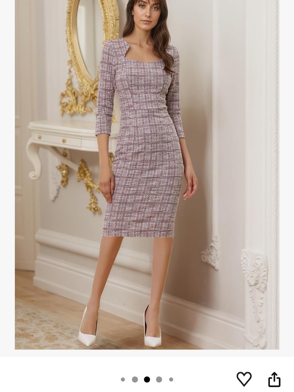 Elegant Tweed Sheath Dress in Mauve-Pink
